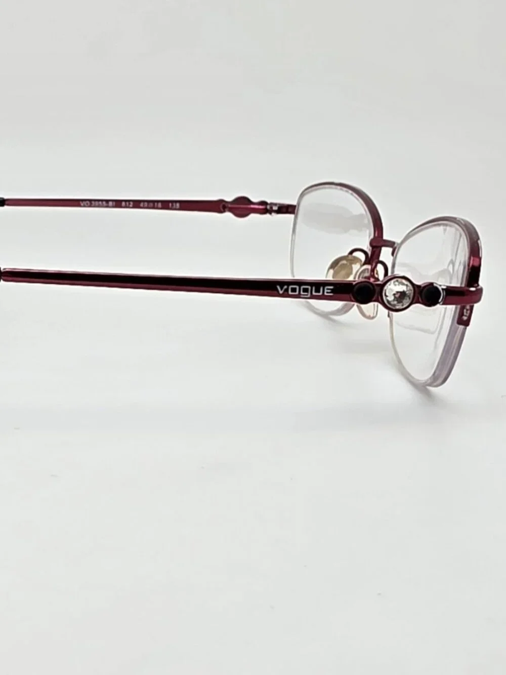 Vogue VO3955-BI Plum Purple Rhinestone Semi Rimless Cat Eye Eyeglasses Frame